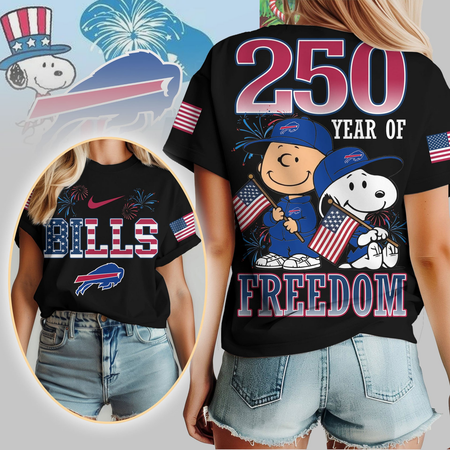BB Premium NFL Peanuts 250 Years Of Freedom 3D Shirt DDT NTL