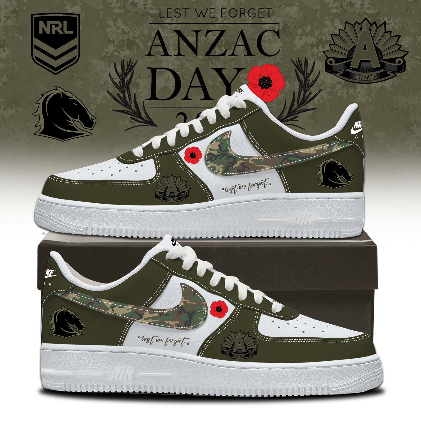 BS x NRL Anniversary Anzac Day AF1 Sneakers DDT TTTZ