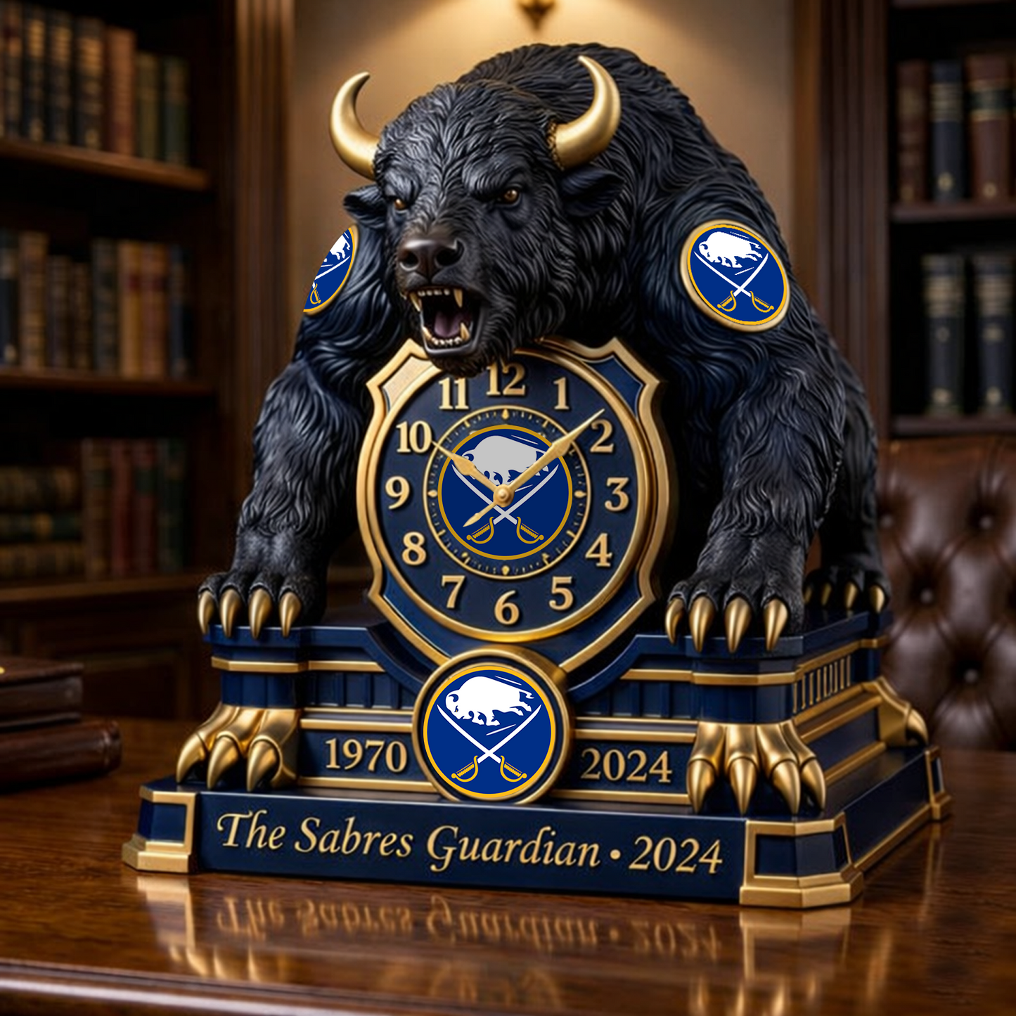 BUF x NHL Display clock featuring the hockey mascot NAK NHT