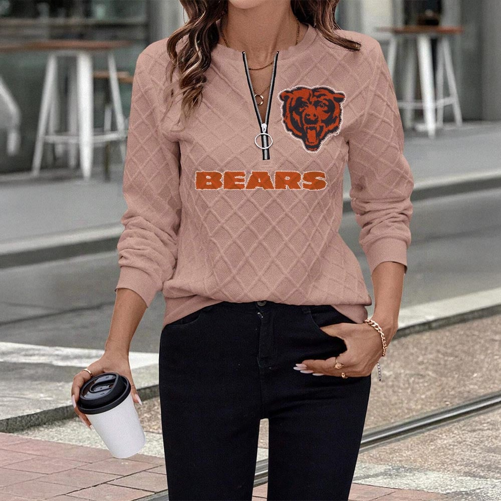 CHI x NFL Women's Knit Textured Fabric Zip Up Sweatshirt DDT CTND