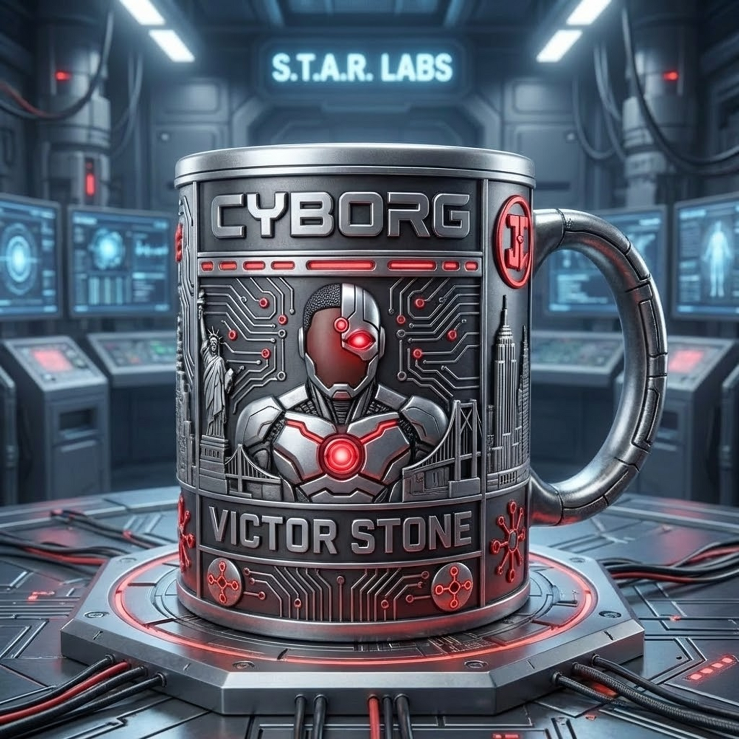 CYB X Mug featuring DC Comics legends. NAK NHT