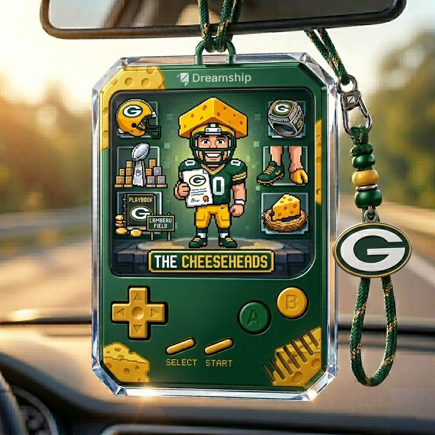 GB X Classic NFL Football Team Name Car Ornaments NAK NHT