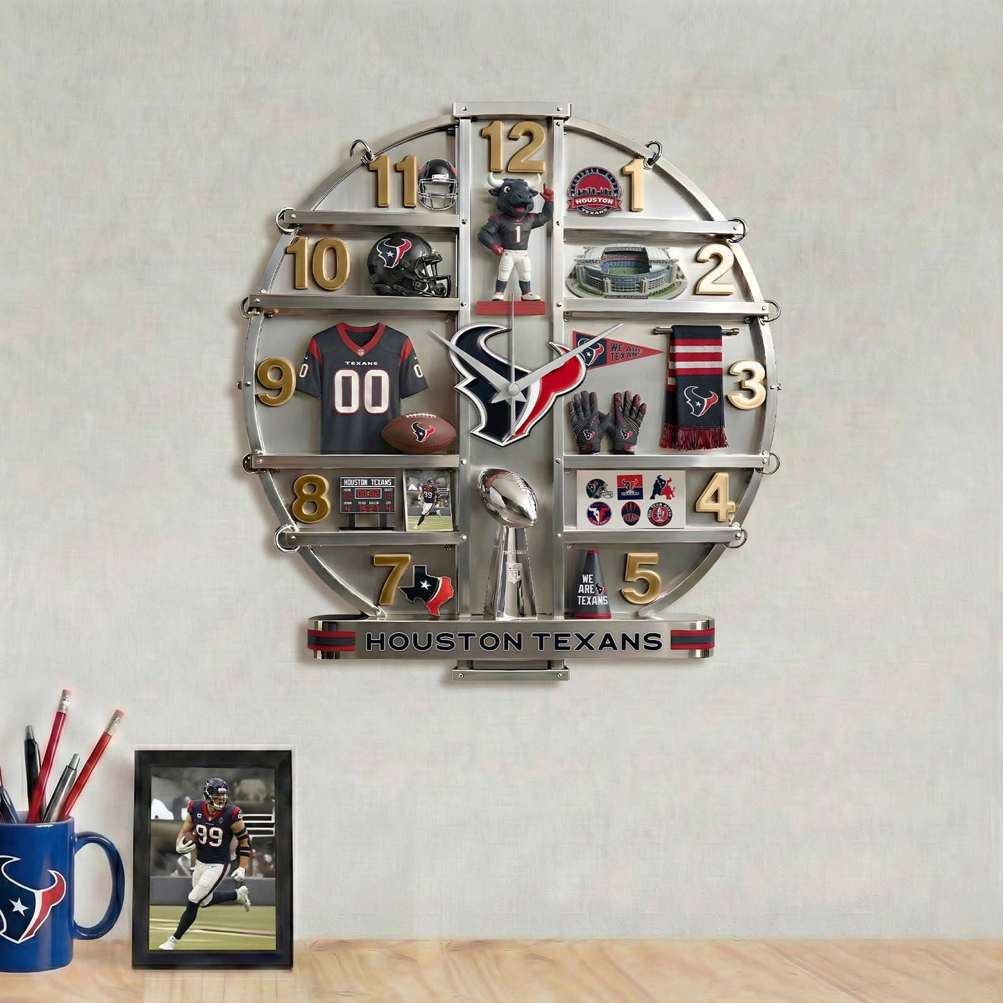 HT x NFL Home Decorative 3D Visual Effect Acrylic Wall Clock NAK CTKT