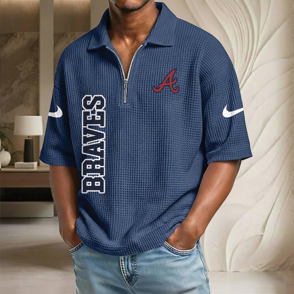MLB x ATL Baseball Waffle Half-Zip Polo Shirt HLP HLPHUONG