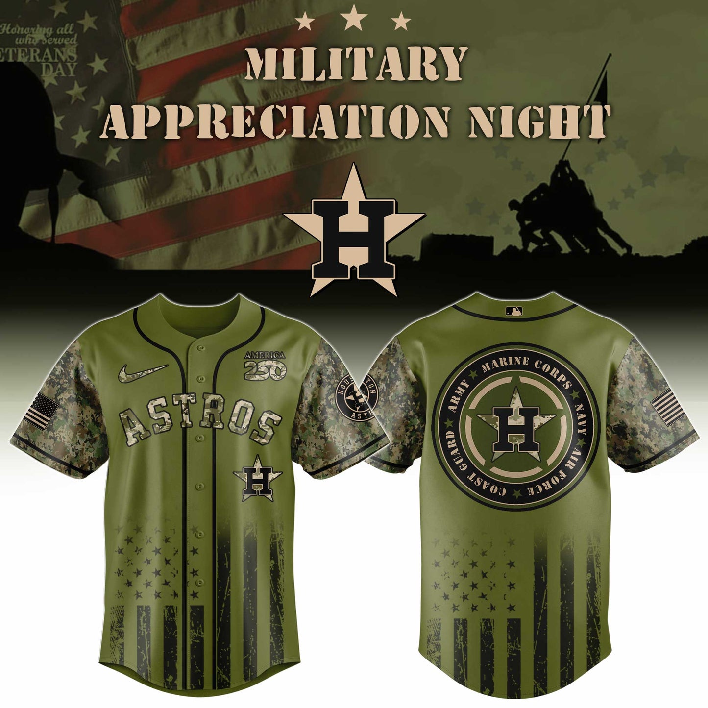 MLB x HOU Military Baseball Jersey HLP HLPHUONG