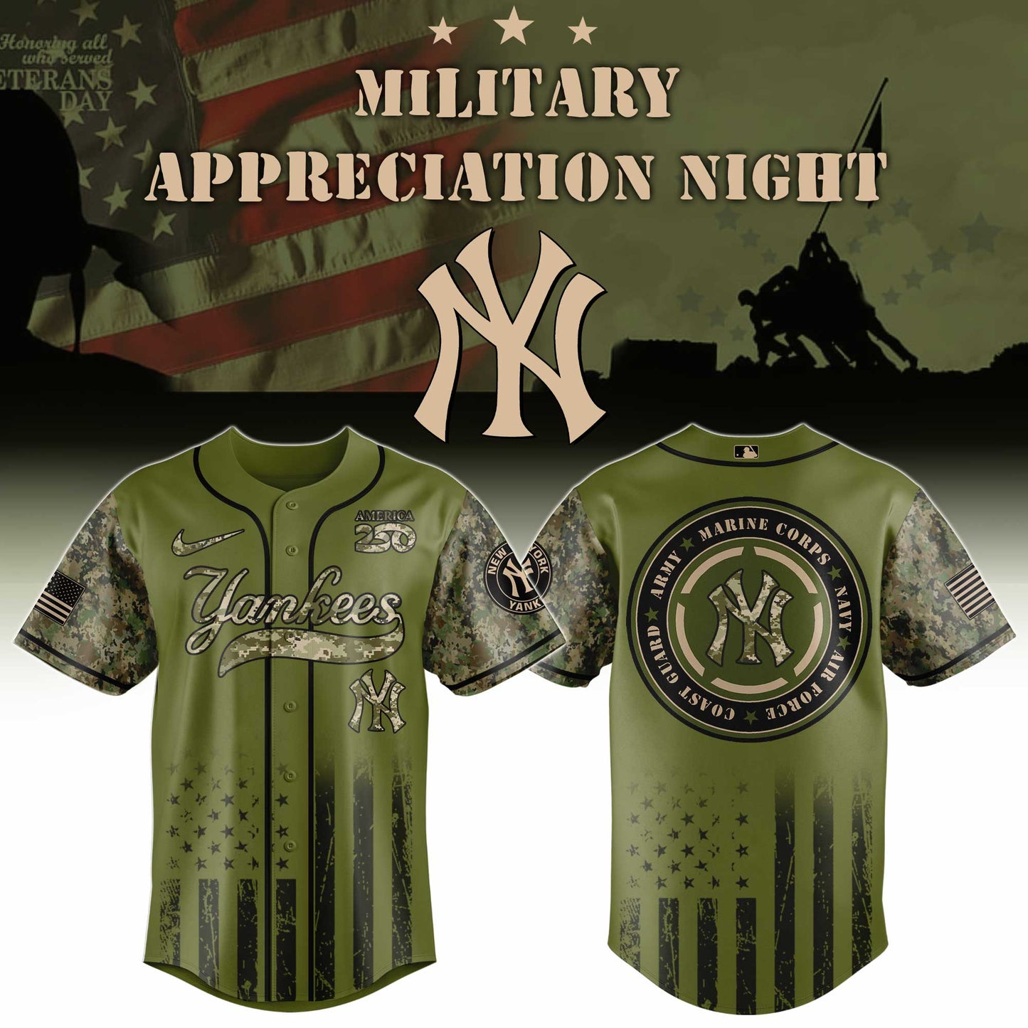 MLB x NYY Military Baseball Jersey HLP HLPHUONG