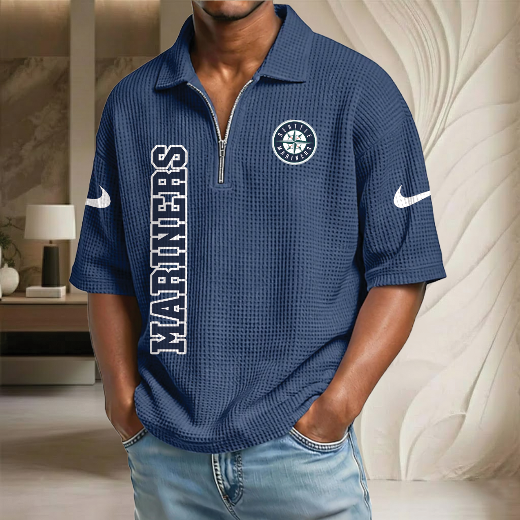 MLB x SEA Baseball Waffle Half-Zip Polo Shirt HLP HLPHUONG
