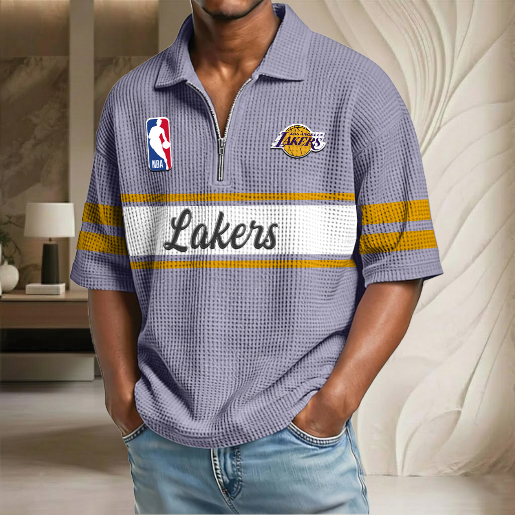 NBA x LAL Basketball Waffle Half-Zip Polo Shirt HLP HLPHUONG