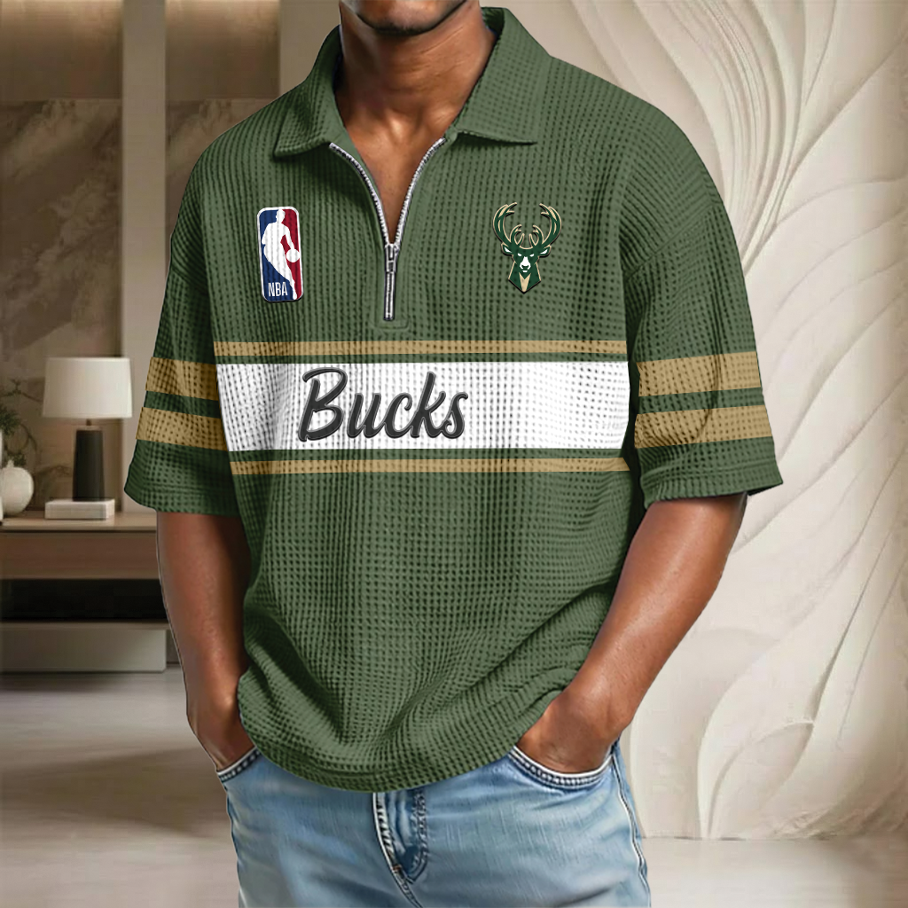 NBA x MB Basketball Waffle Half-Zip Polo Shirt HLP HLPHUONG