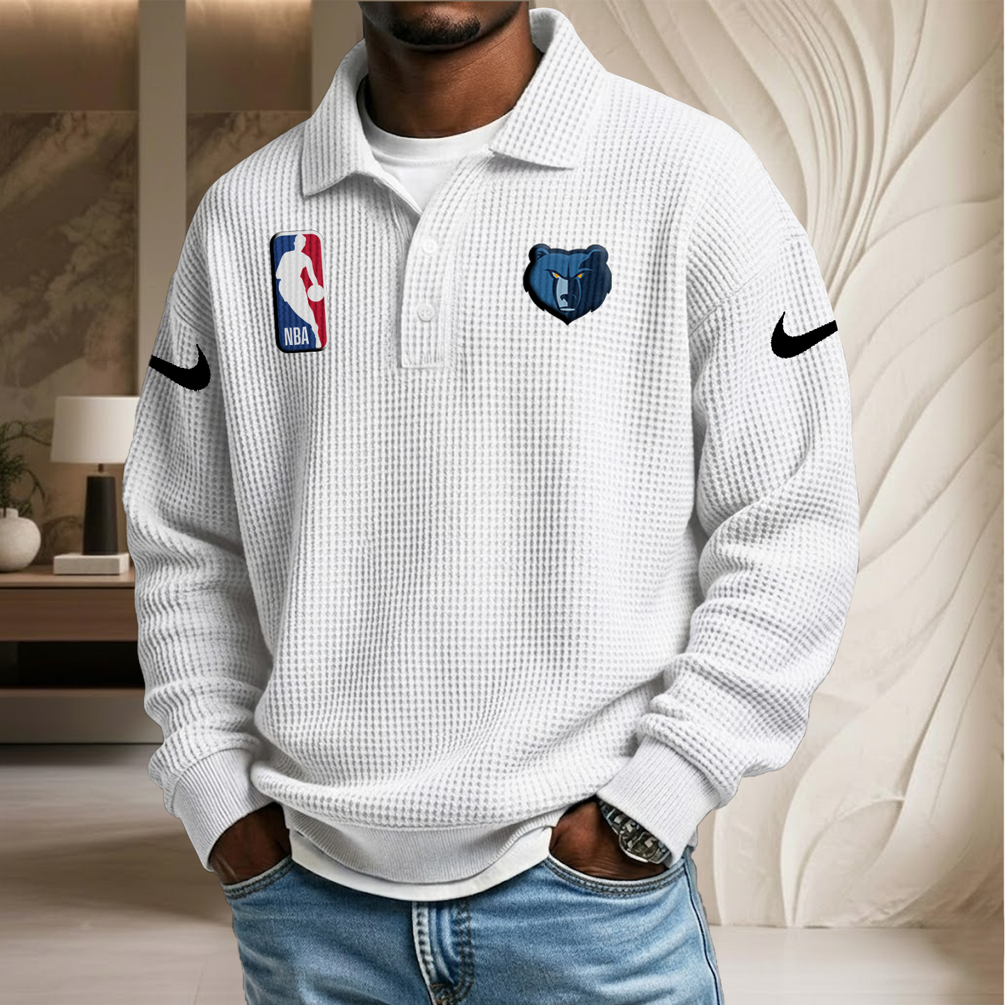 NBA x MG Waffle Three Button Lapel Polo HLP HLPHUONG