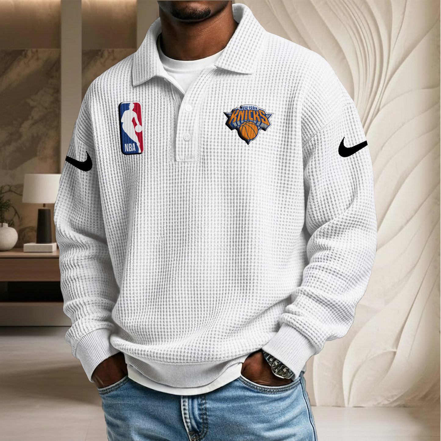 NBA x NYK Waffle Three Button Lapel Polo HLP HLPHUONG