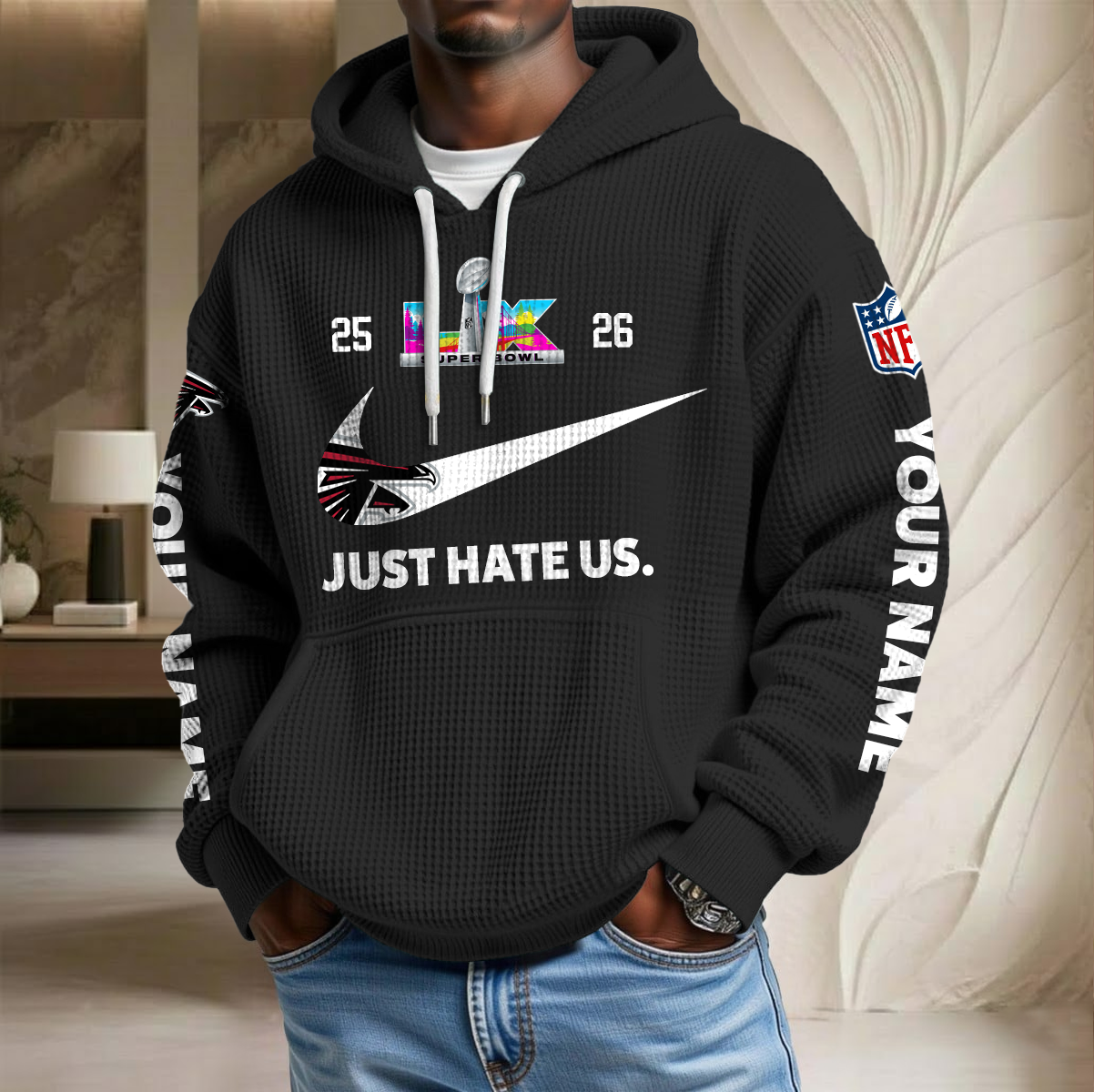 NFL x ATL SB Just Hate Us Custom Name Waffle Hoodie HLP HLPHUONG
