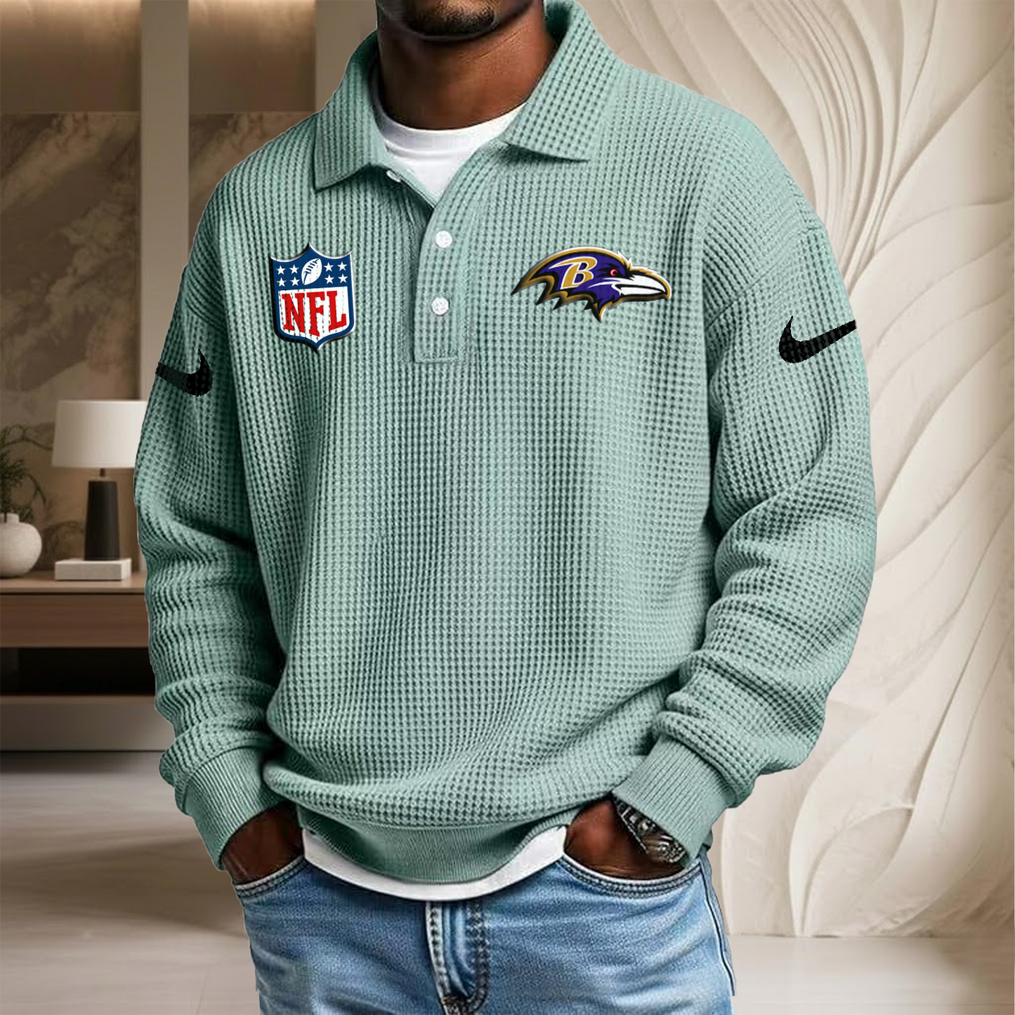NFL x BAL Waffle Three Button Lapel Polo HLP HLPHUONG