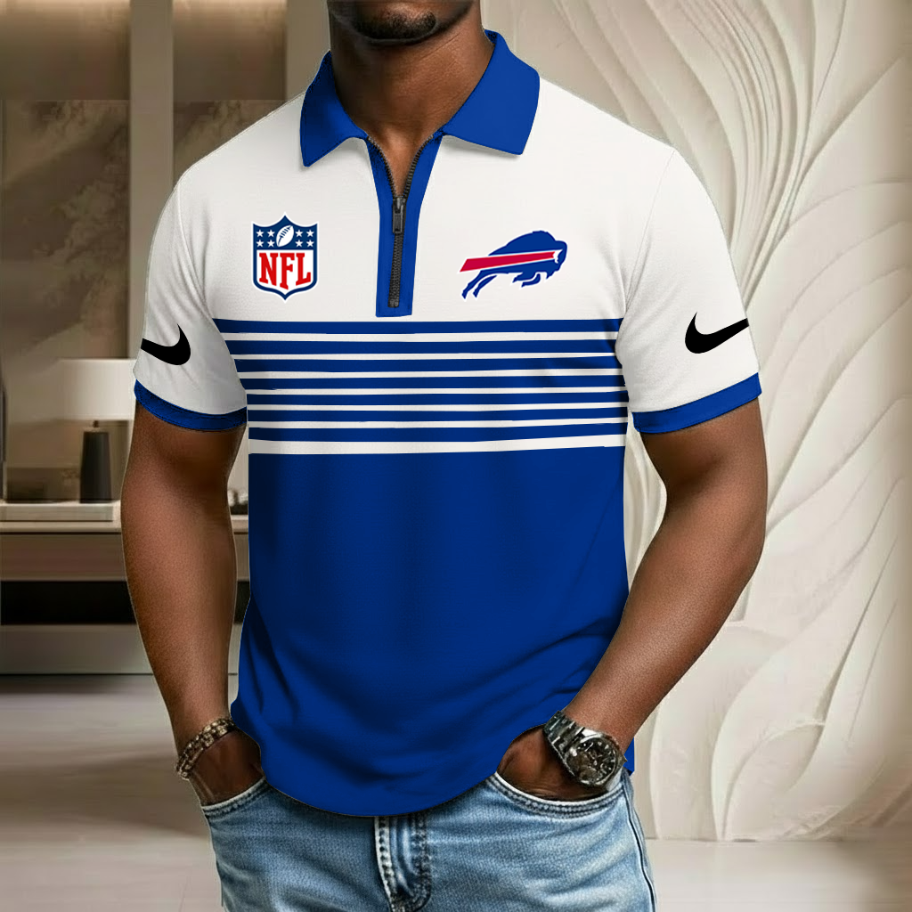 NFL x BUF Sport Zip Polo Golf Shirt HLP 250226 HLPHUONG