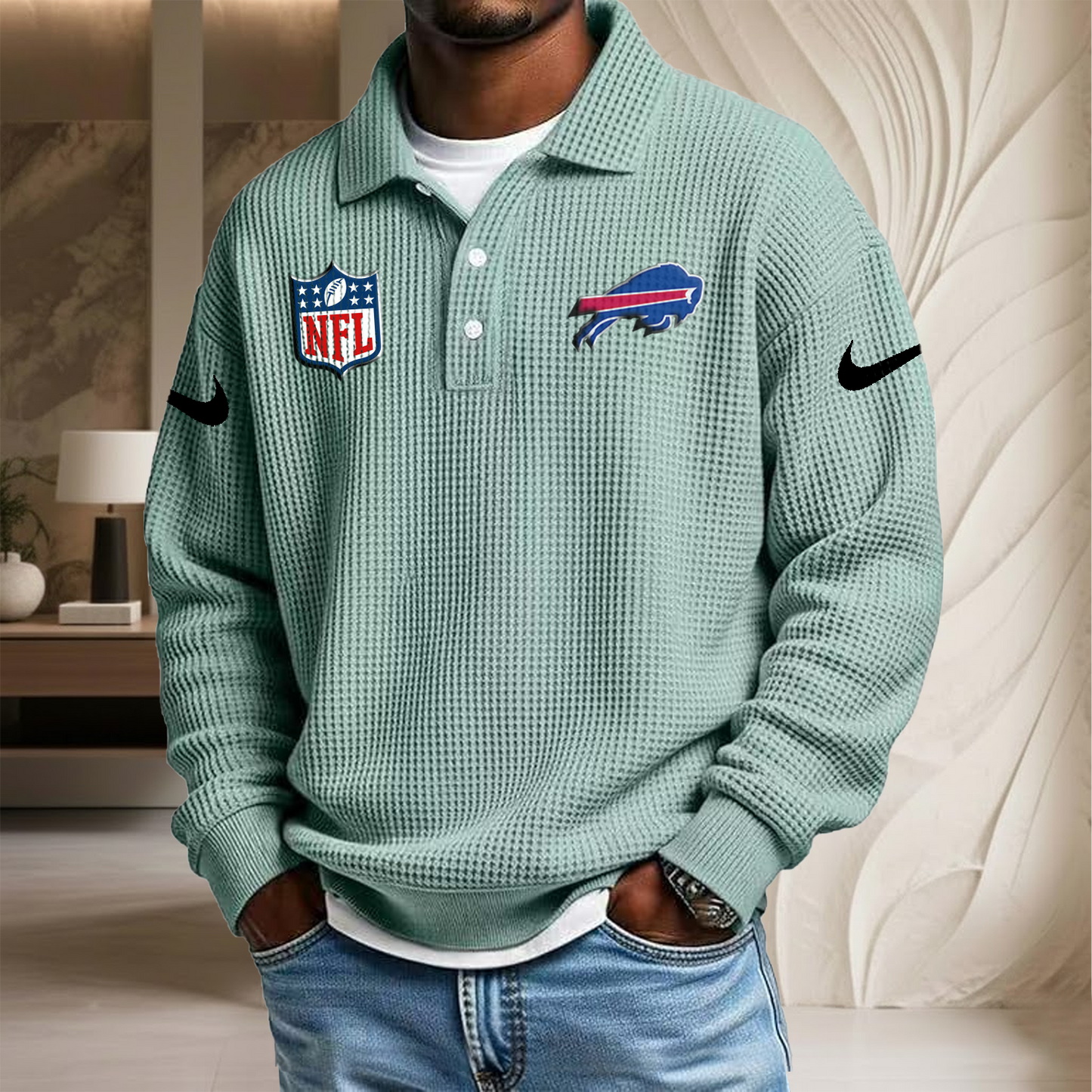 NFL x BUF Waffle Three Button Lapel Polo HLP HLPHUONG