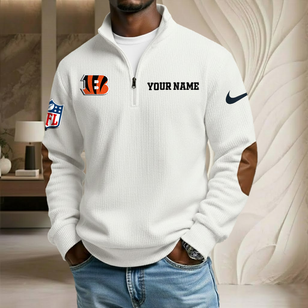 NFL x CIN Custom Name Stand Collar Half-zip Sweatshirt HLP HLPHUONG