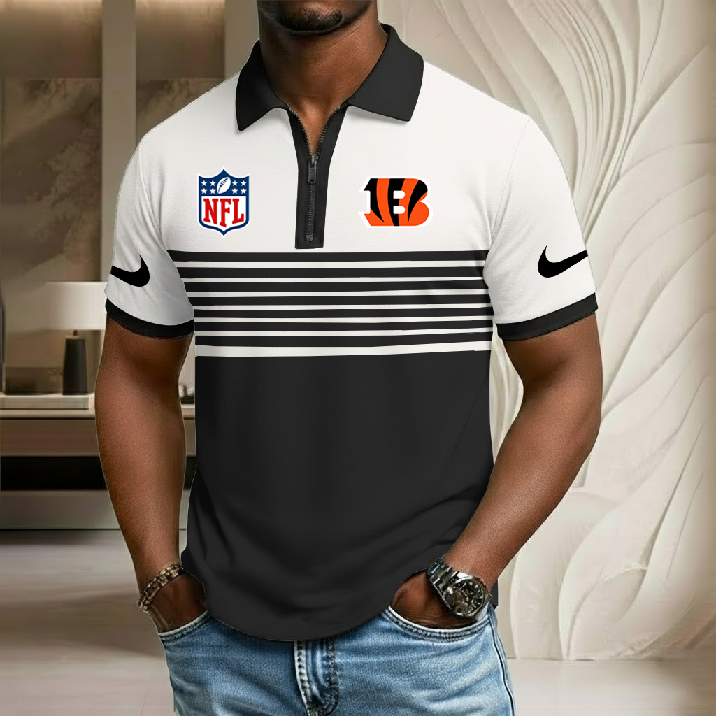 NFL x CIN Sport Zip Polo Golf Shirt HLP 250226 HLPHUONG