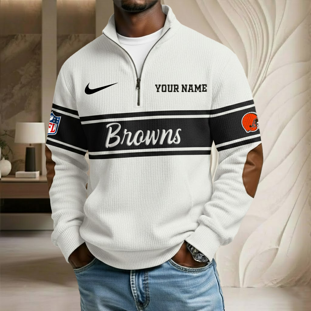NFL x CLE Custom Name Stand Collar Half-zip Sweatshirt HLP HLPHUONG