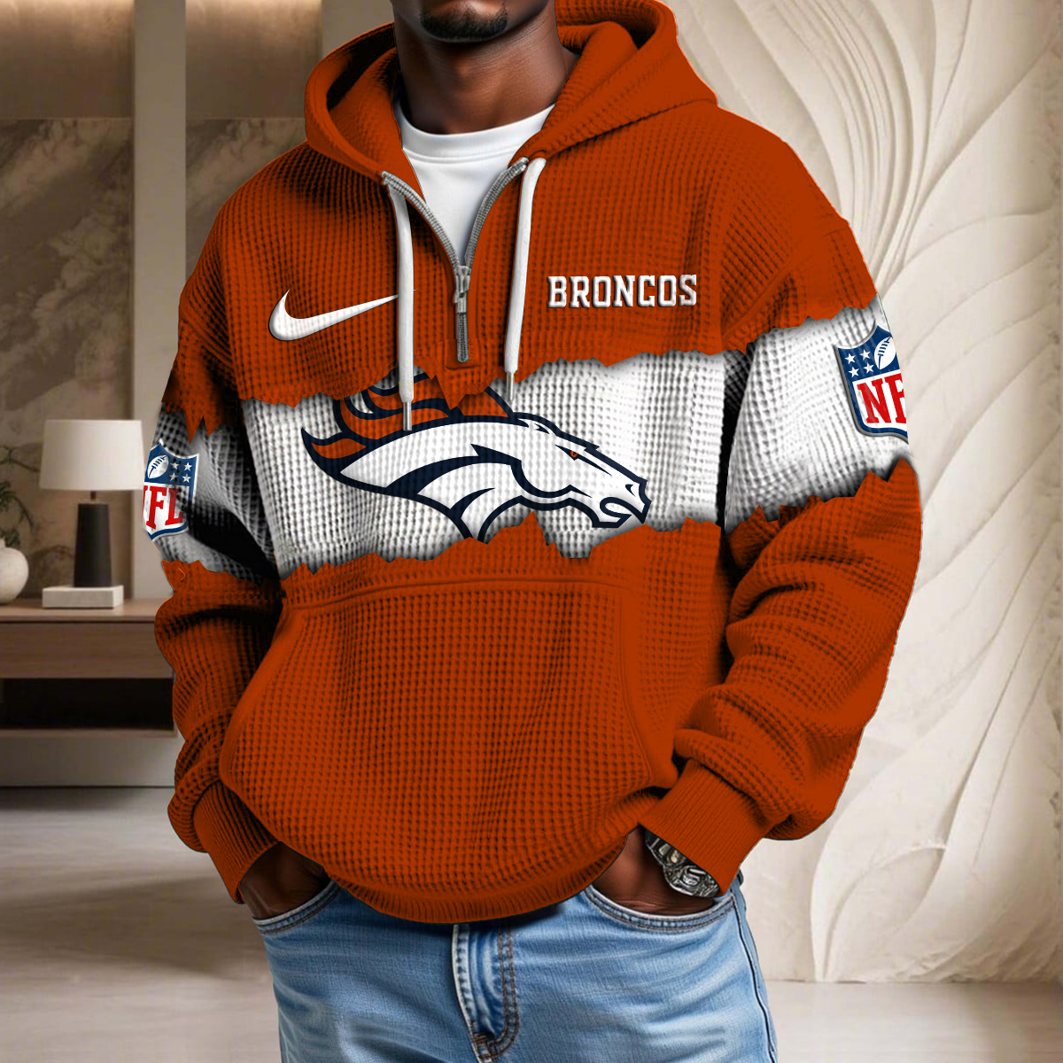 NFL x DEN Crack Waffle Half Zip Hoodie HLP HLPHUONG