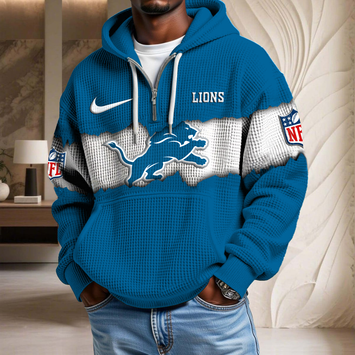 NFL x DET Crack Waffle Half Zip Hoodie HLP HLPHUONG