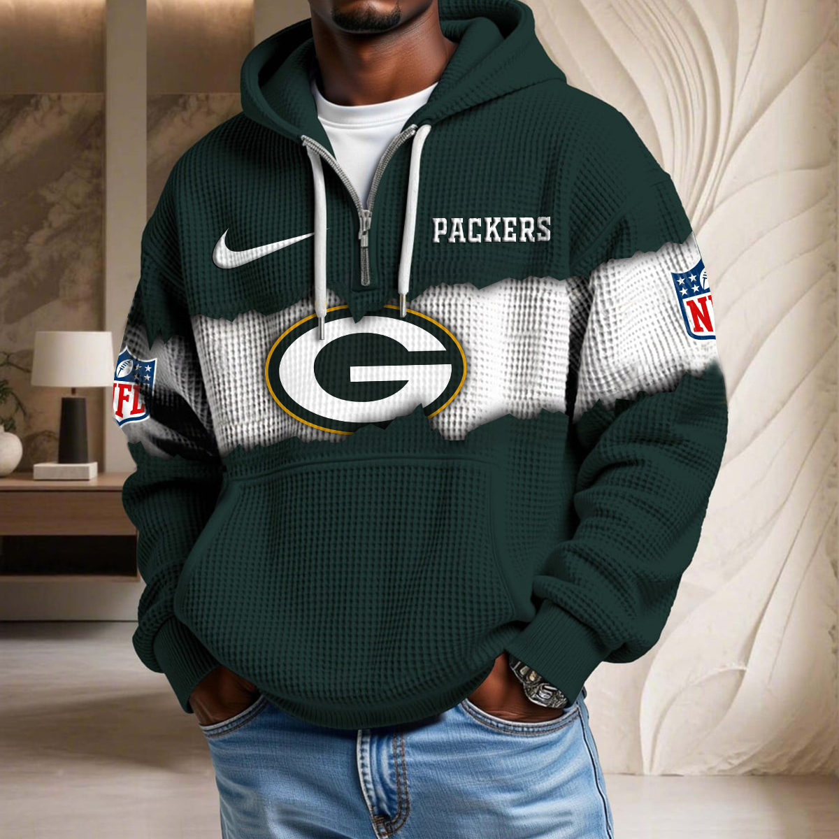 NFL x GB Crack Waffle Half Zip Hoodie HLP HLPHUONG