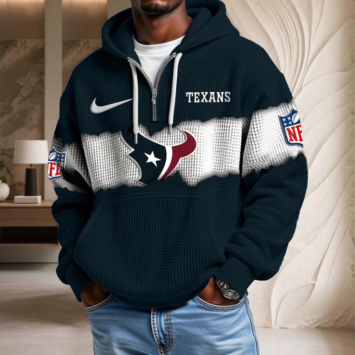 NFL x HOU Crack Waffle Half Zip Hoodie HLP HLPHUONG