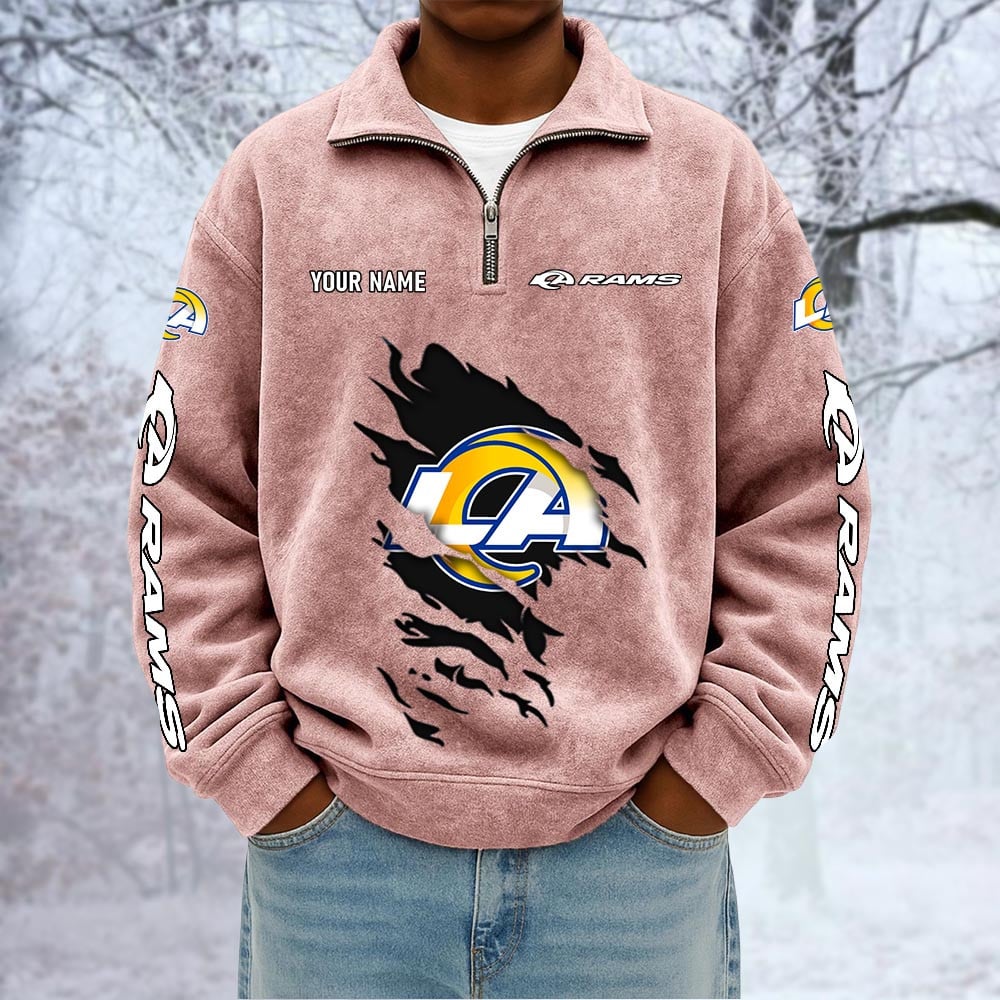 NFL x LAR Custom Name Half-zip Collar Suede Sweatshirt HLP HLPHUONG