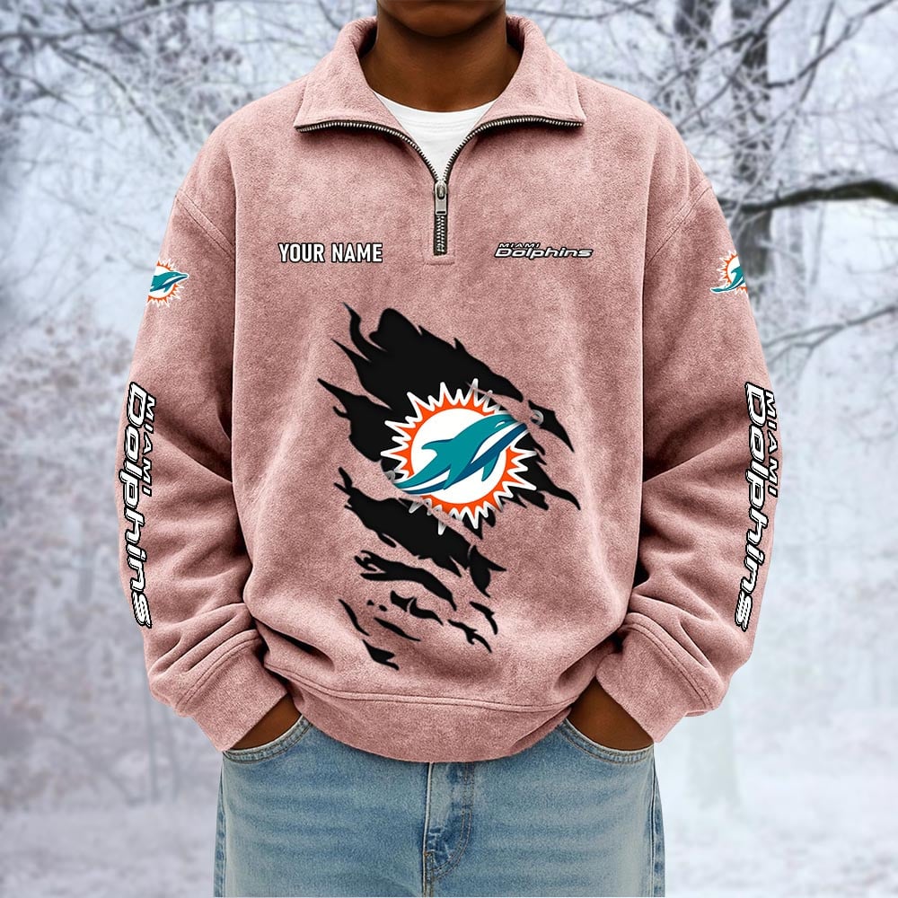 NFL x MIA Custom Name Half-zip Collar Suede Sweatshirt HLP HLPHUONG
