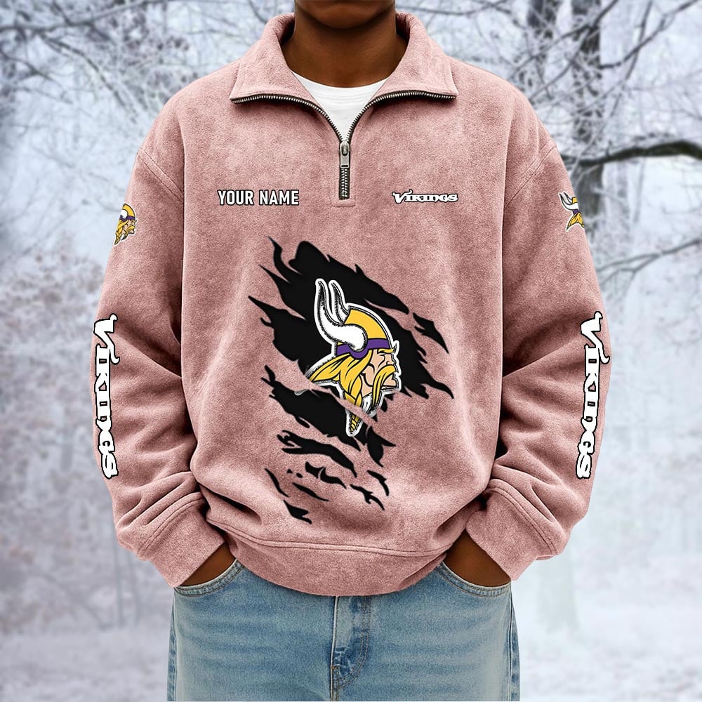 NFL x MIN Custom Name Half-zip Collar Suede Sweatshirt HLP HLPHUONG