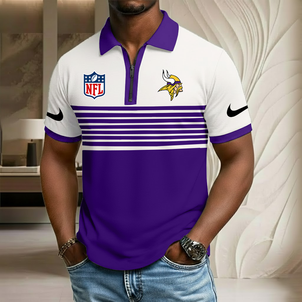 NFL x MIN Sport Zip Polo Golf Shirt HLP 250226 HLPHUONG