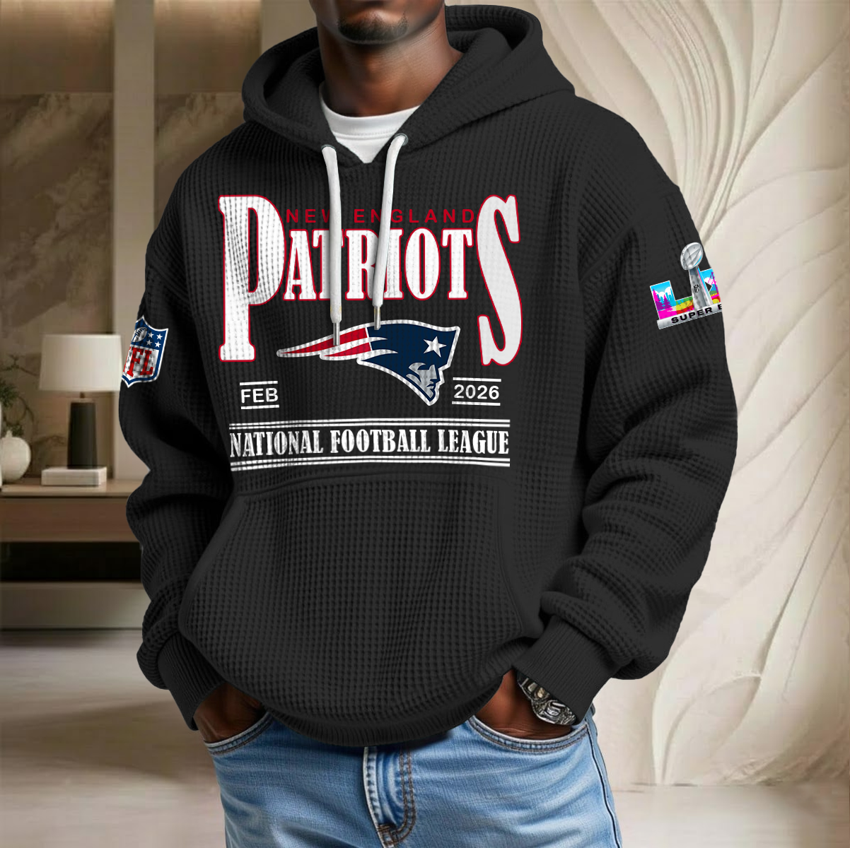 NFL x NE SB 2026 Waffle Hoodie HLP HLPHUONG