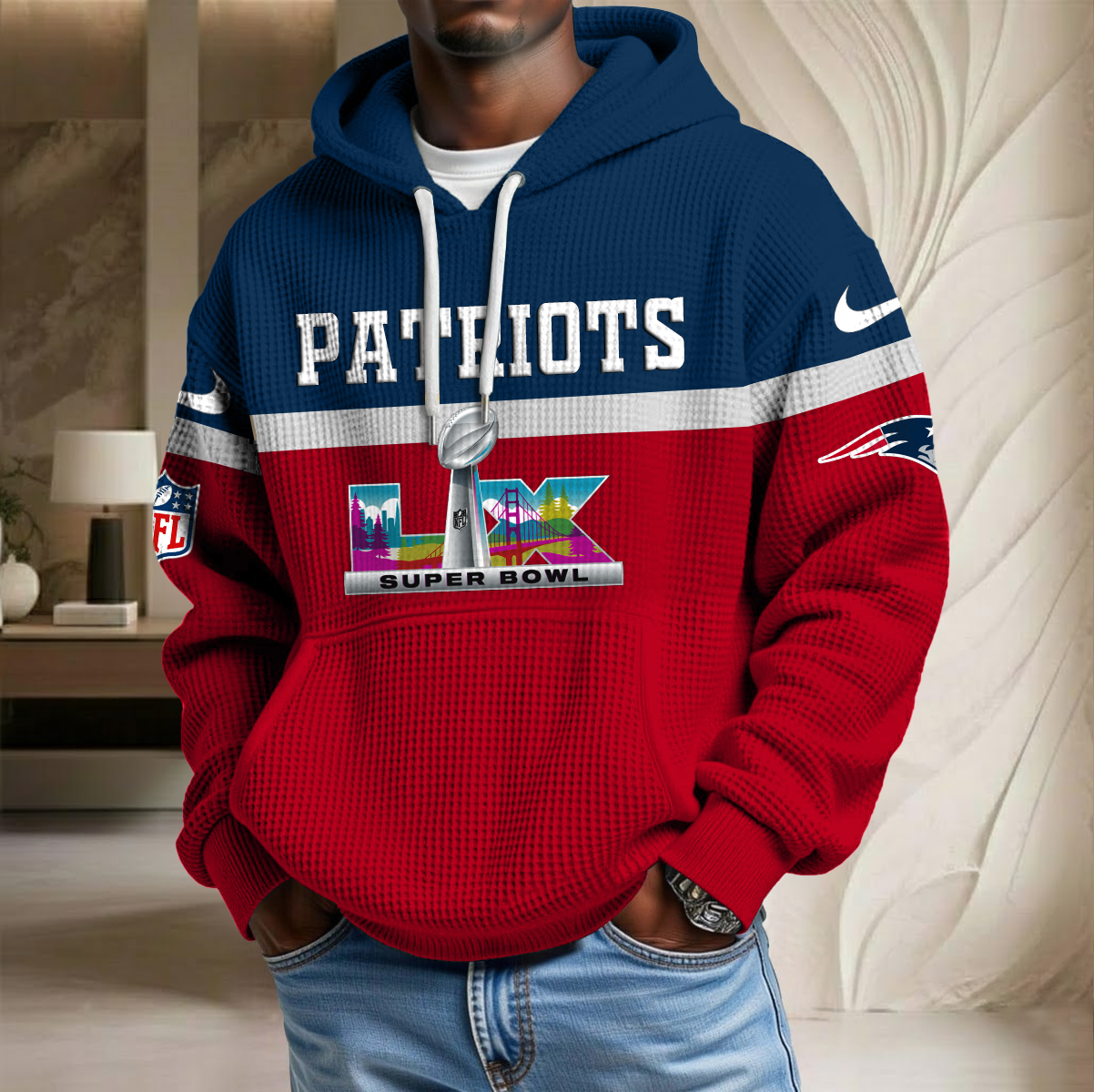 NFL x NE SB LX Waffle Hoodie HLP HLPHUONG