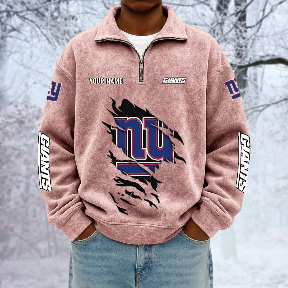 NFL x NYG Custom Name Half-zip Collar Suede Sweatshirt HLP HLPHUONG