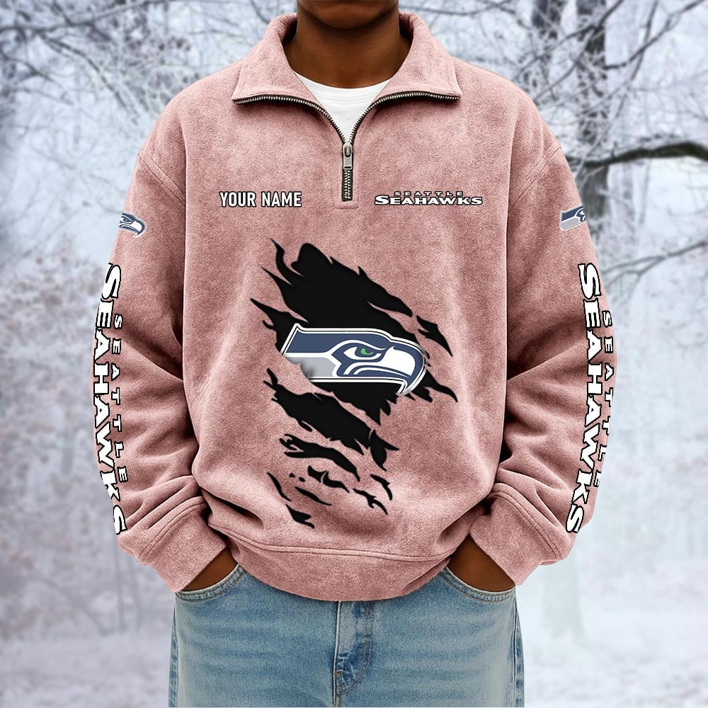 NFL x SEA Custom Name Half-zip Collar Suede Sweatshirt HLP HLPHUONG
