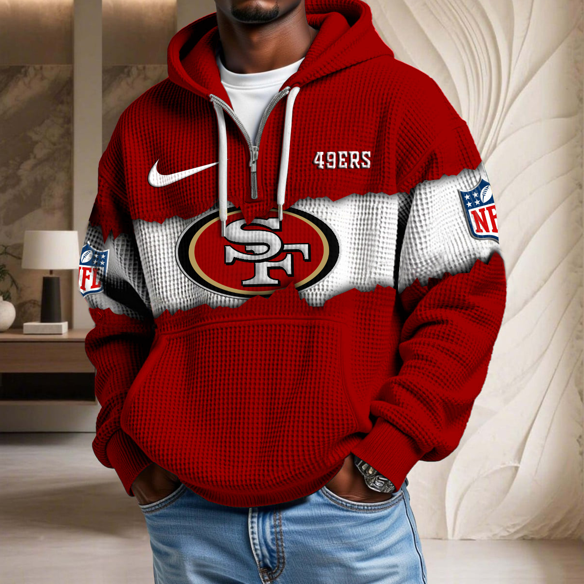 NFL x SF Crack Waffle Half Zip Hoodie HLP HLPHUONG