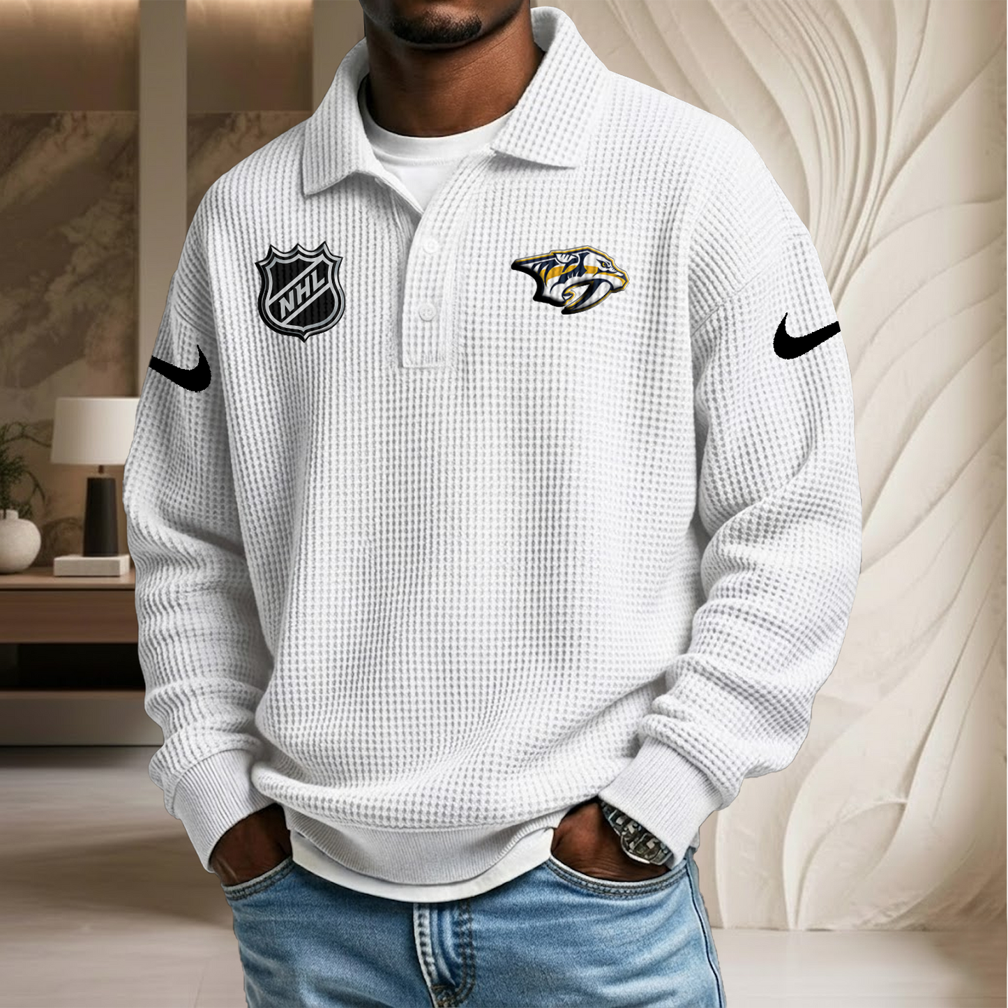 NHL x NAS Waffle Three Button Lapel Polo HLP HLPHUONG