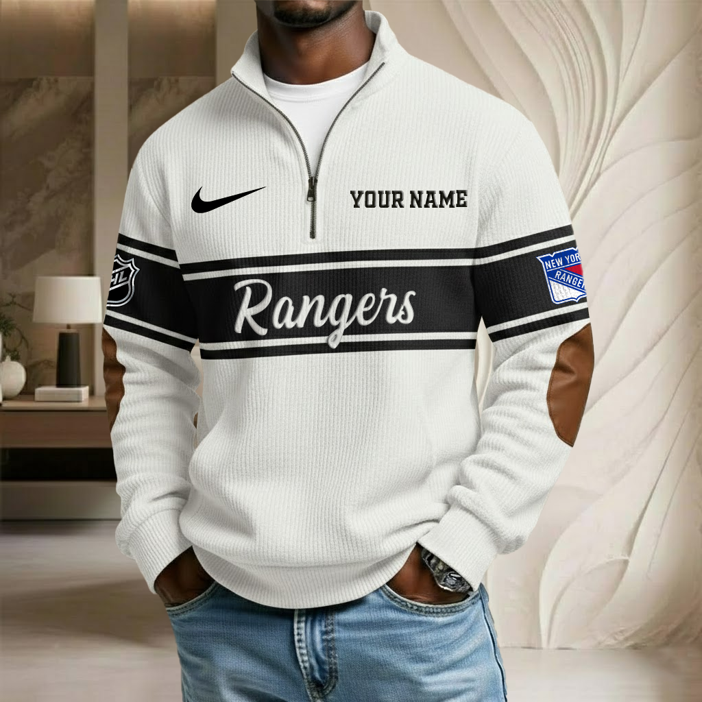 NHL x NYR Custom Name Stand Collar Half-zip Sweatshirt HLP HLPHUONG