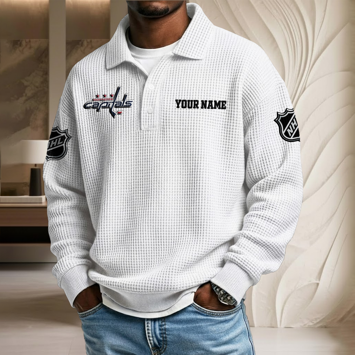 NHL x WAS Custom Name Waffle Three Button Lapel Polo HLP HLPHUONG