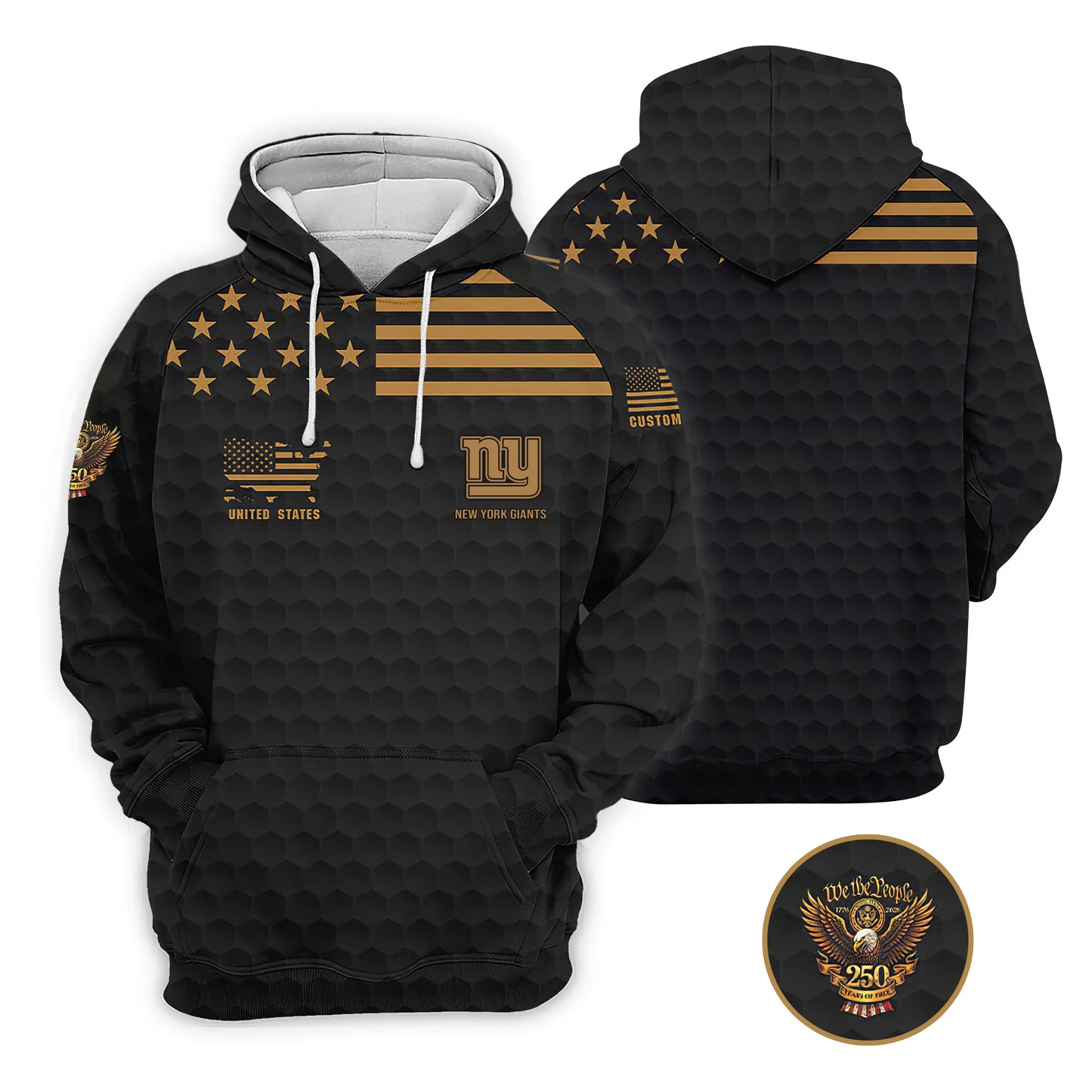 NYG x NFL We The People 250 Years Pattern Black Golf Shirt DDT TTTZ