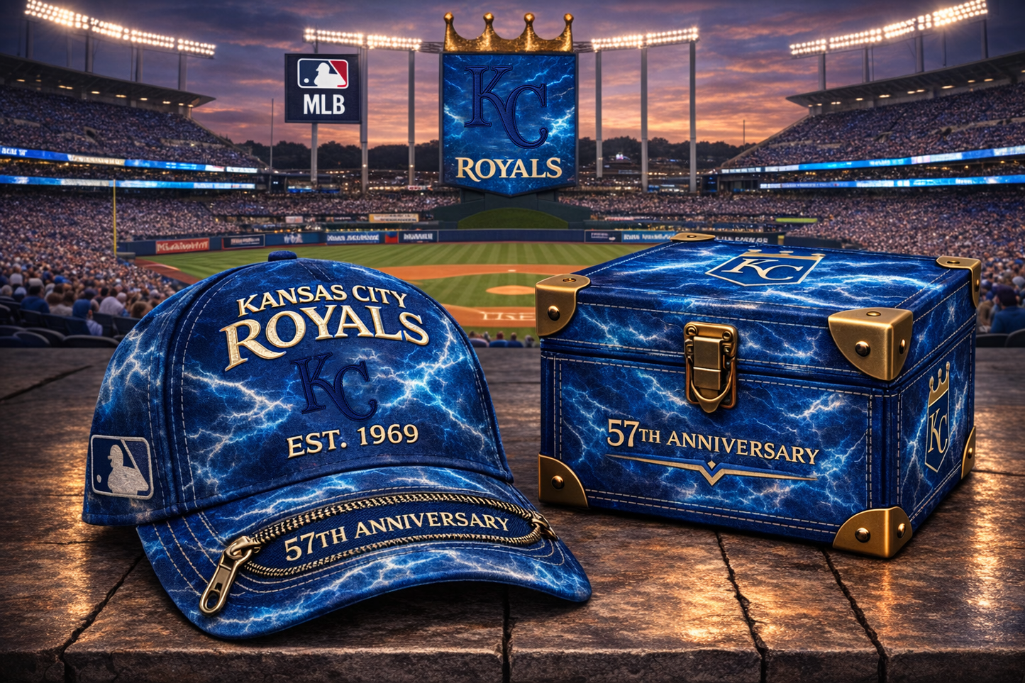 Premium MLB KCR Anniversary Tie-Dye Heritage Zipper Cap V9 NMD CTKT