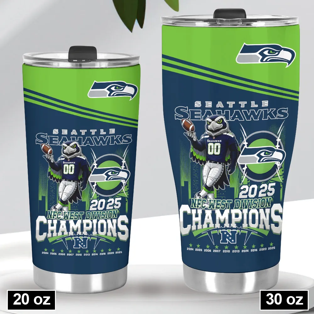 Premium NFL SEA 2025 NFC West Champions Tumbler Cup V1 NMD 070125 TTV