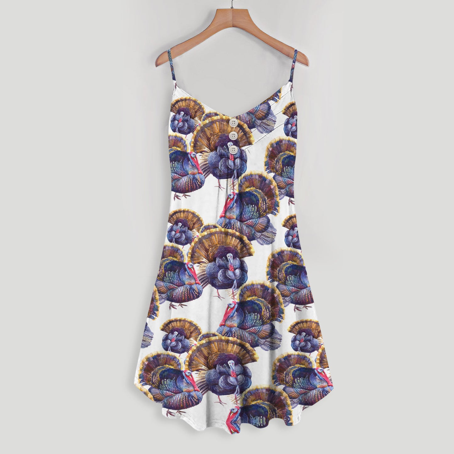Turkey Pattern Print Design Area Spaghetti Strap Summer Dress | Women Sleeveless V Neck Mini Dress