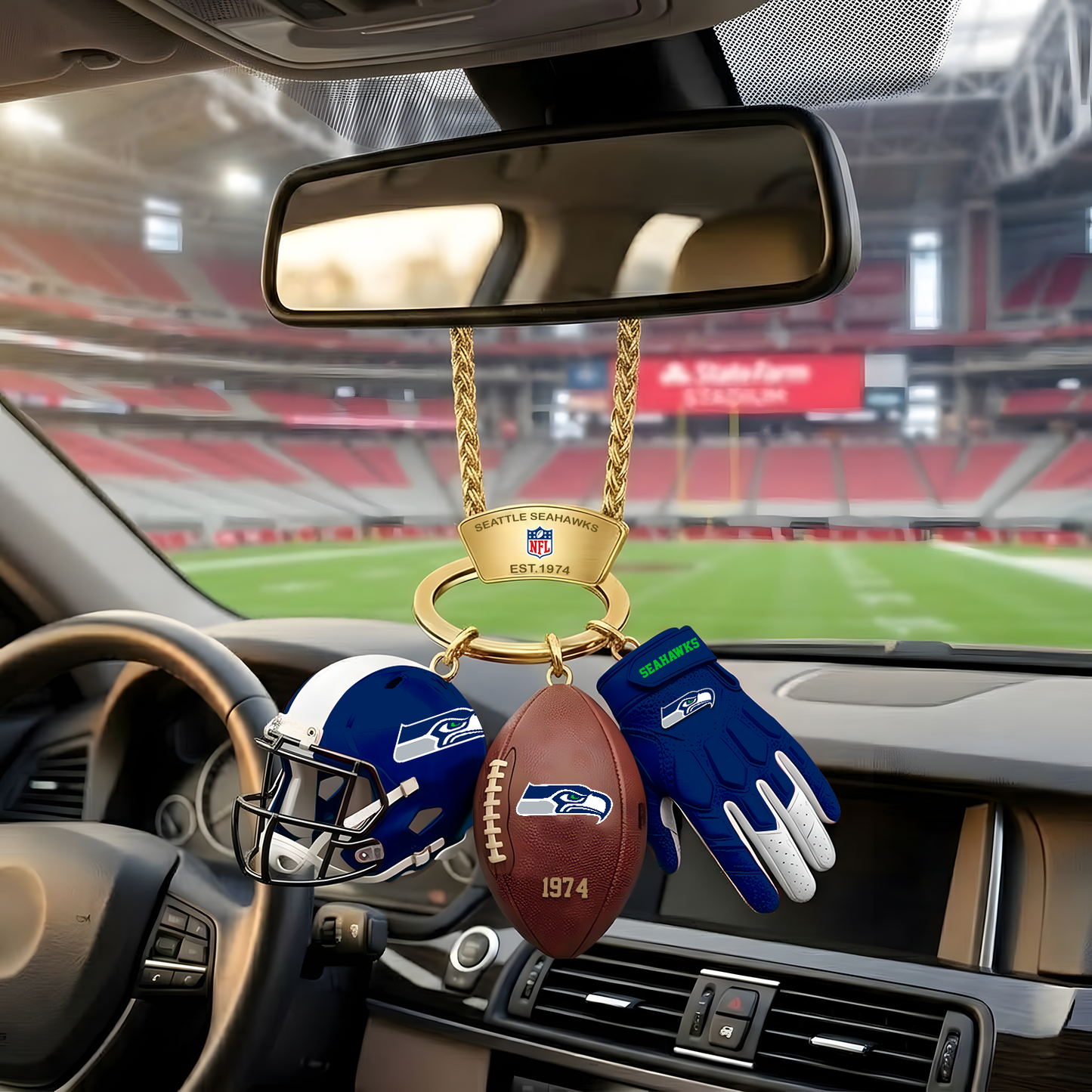 SEA X NFL Helmet and Football Car Ornament NAK NHT
