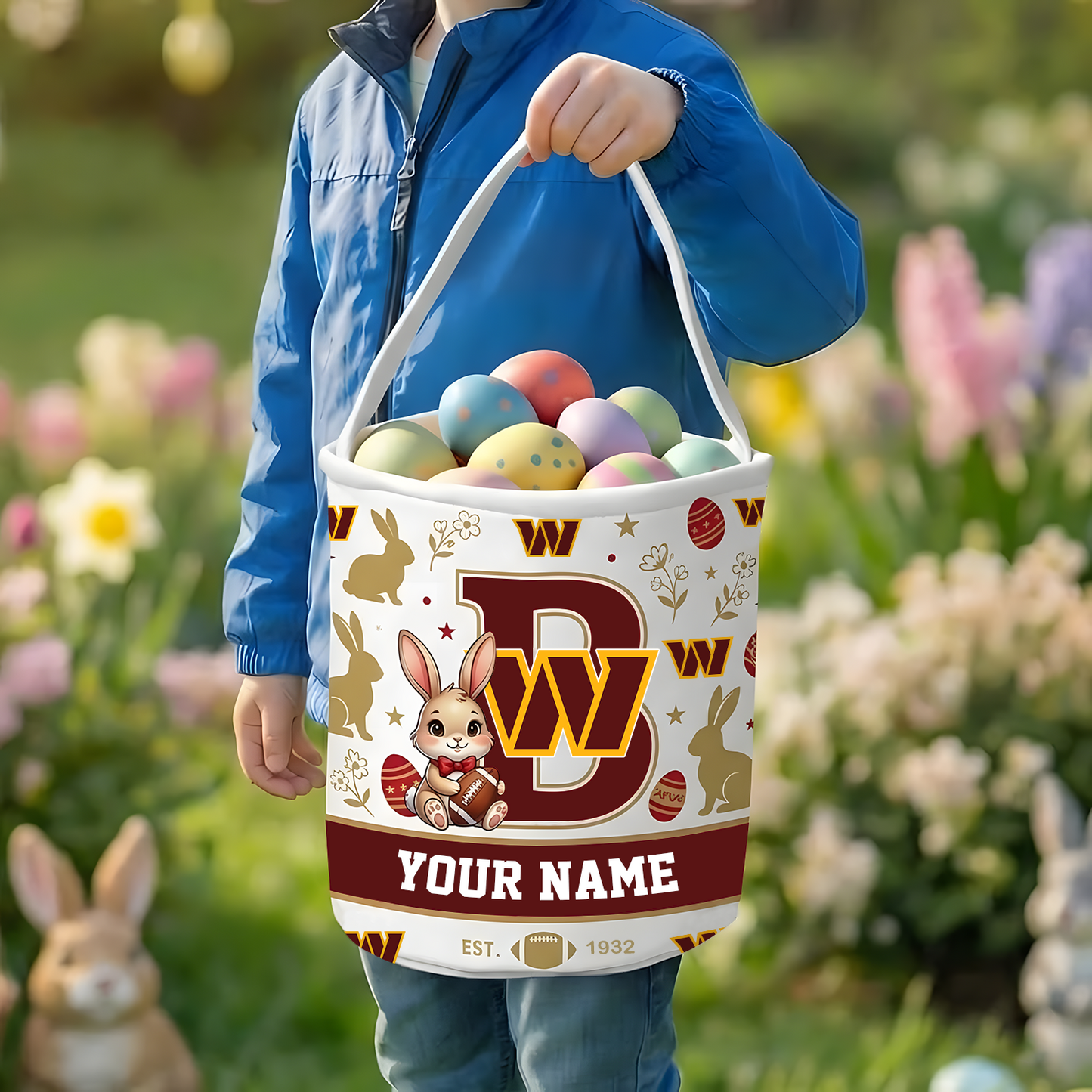 WAS x Personalized Easter Bunny Egg Hunt Basket NAK NHT