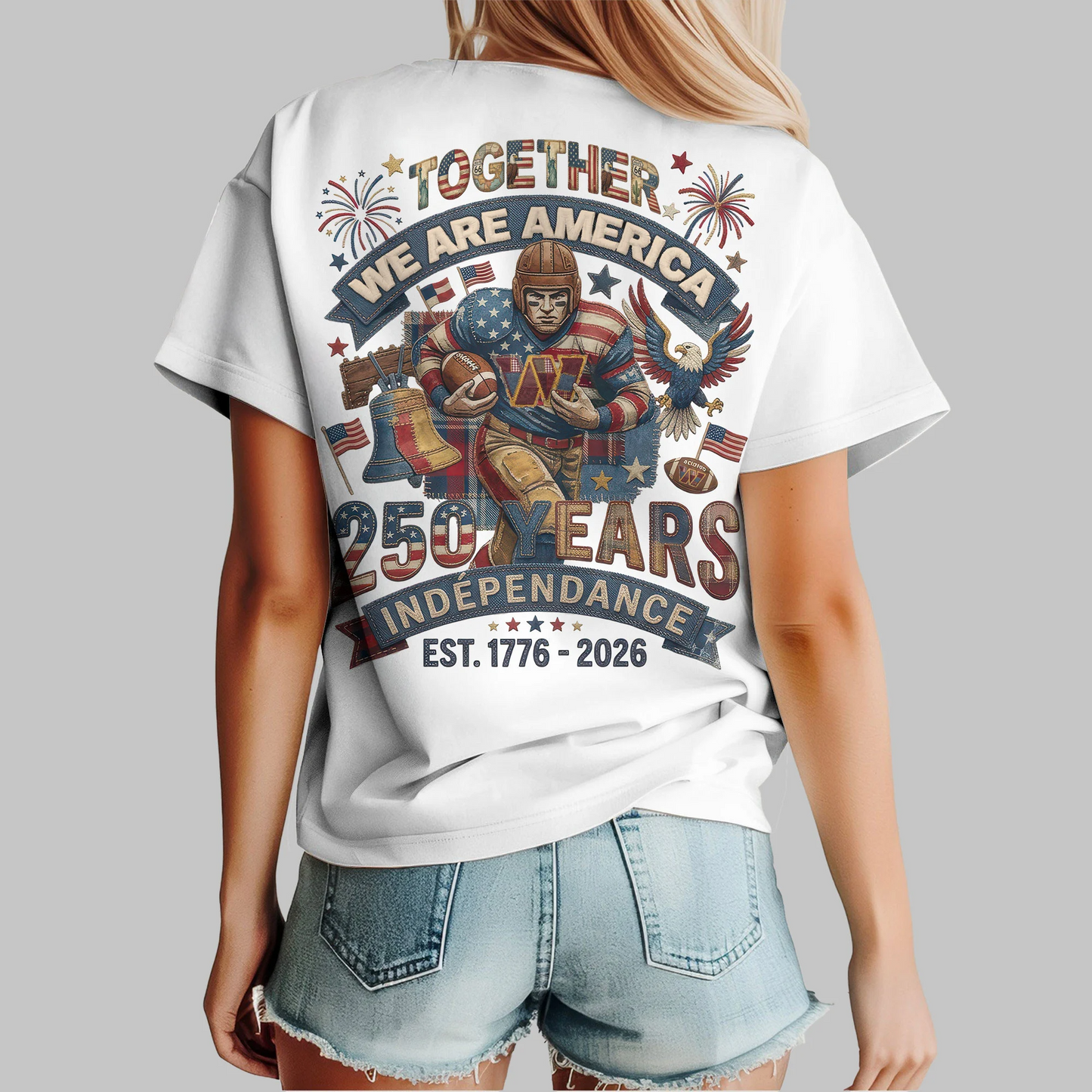 WC Premium NFL 250th Anniversary Of America Patchwork Women Shirt DDT CTND