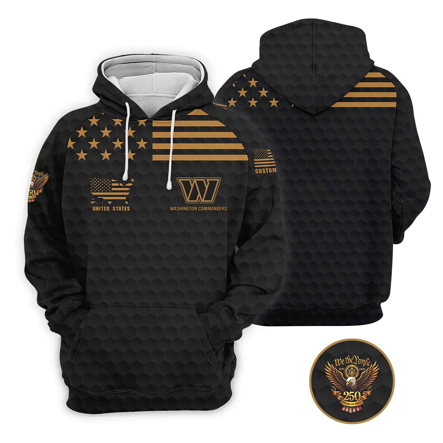 WC x NFL We The People 250 Years Pattern Black Golf Shirt DDT TTTZ