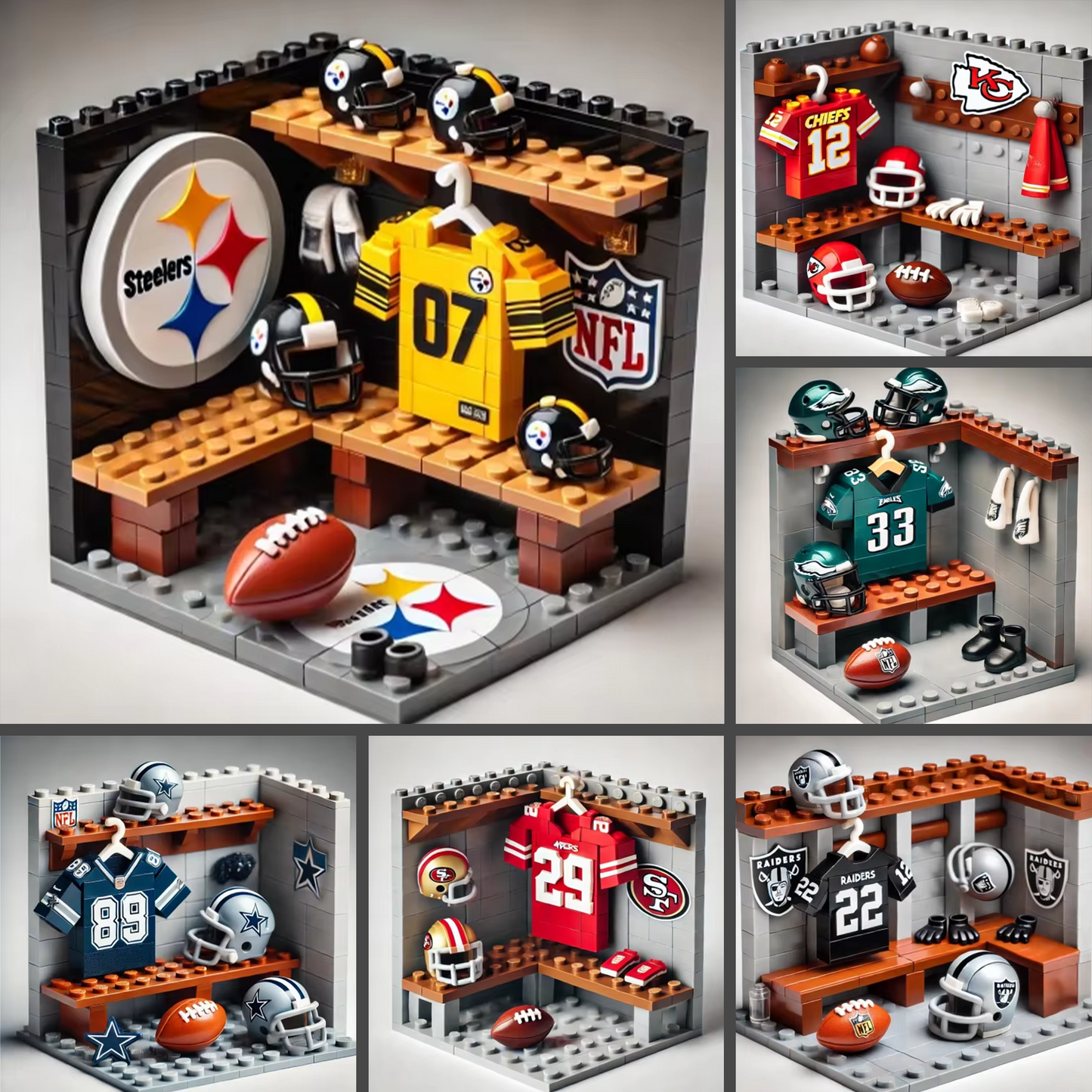 NFL Teams Custom Building Blocks Creative Peripheral Gift Model Toy Mini Changing Room Professional Football League Teams DDT HLP HLPHUONG