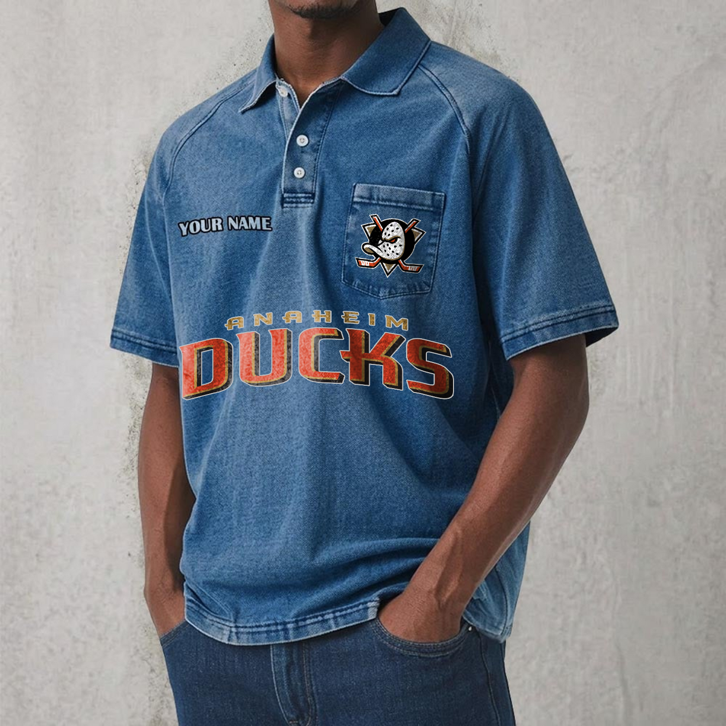 ANA x NHL Men's Distressed Turn-Down Collar Polo DATND TANTD 250526