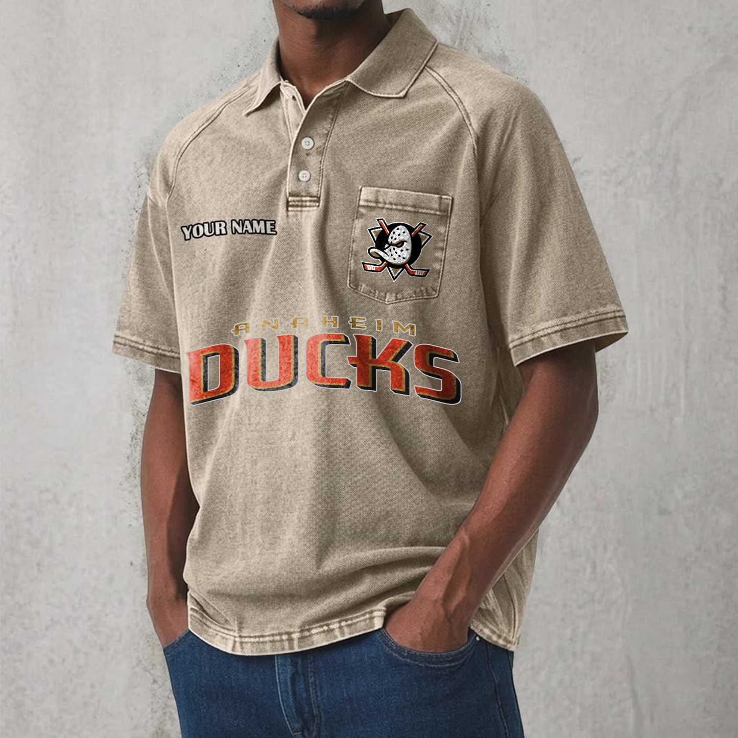 ANA x NHL Men's Distressed Turn-Down Collar Polo DATND TANTD 250526