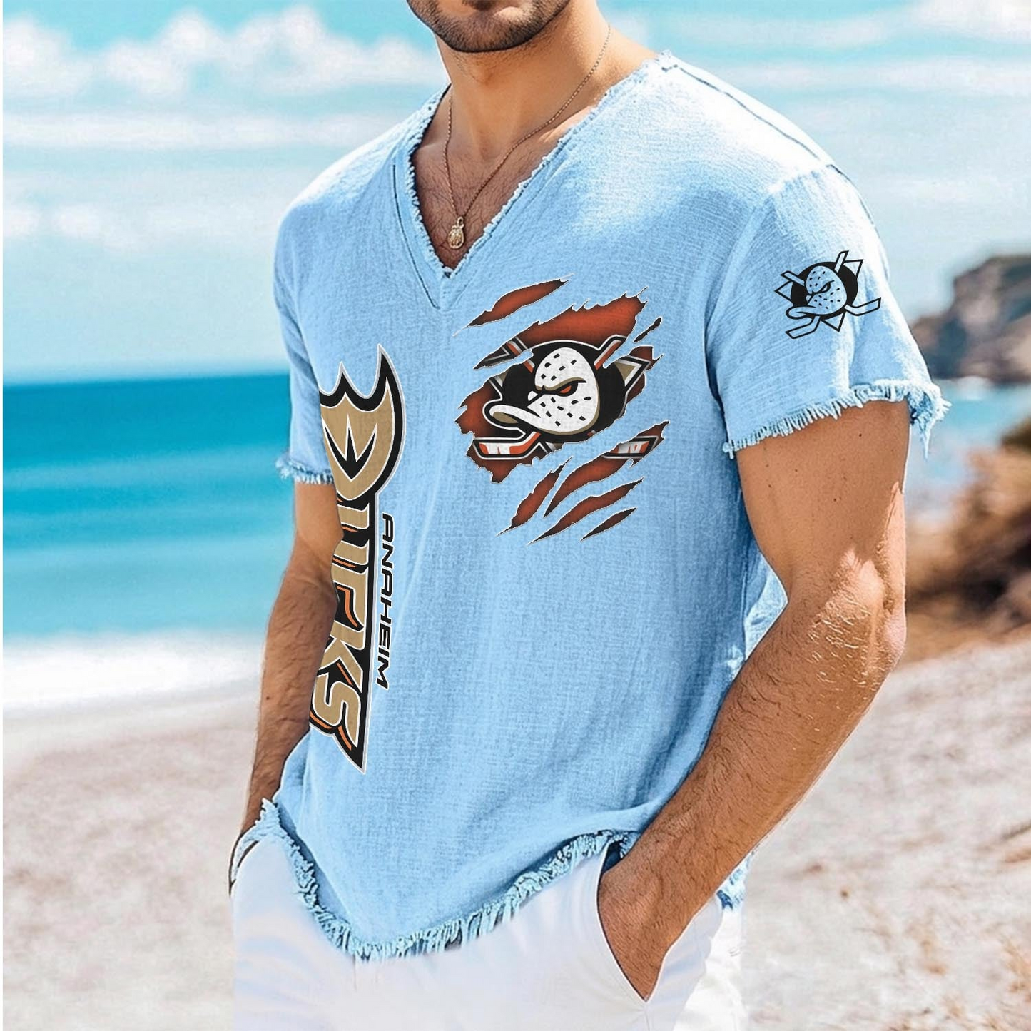 ANA x NHL V-Neck Linen Beach Shirt 1905 DatND DVT